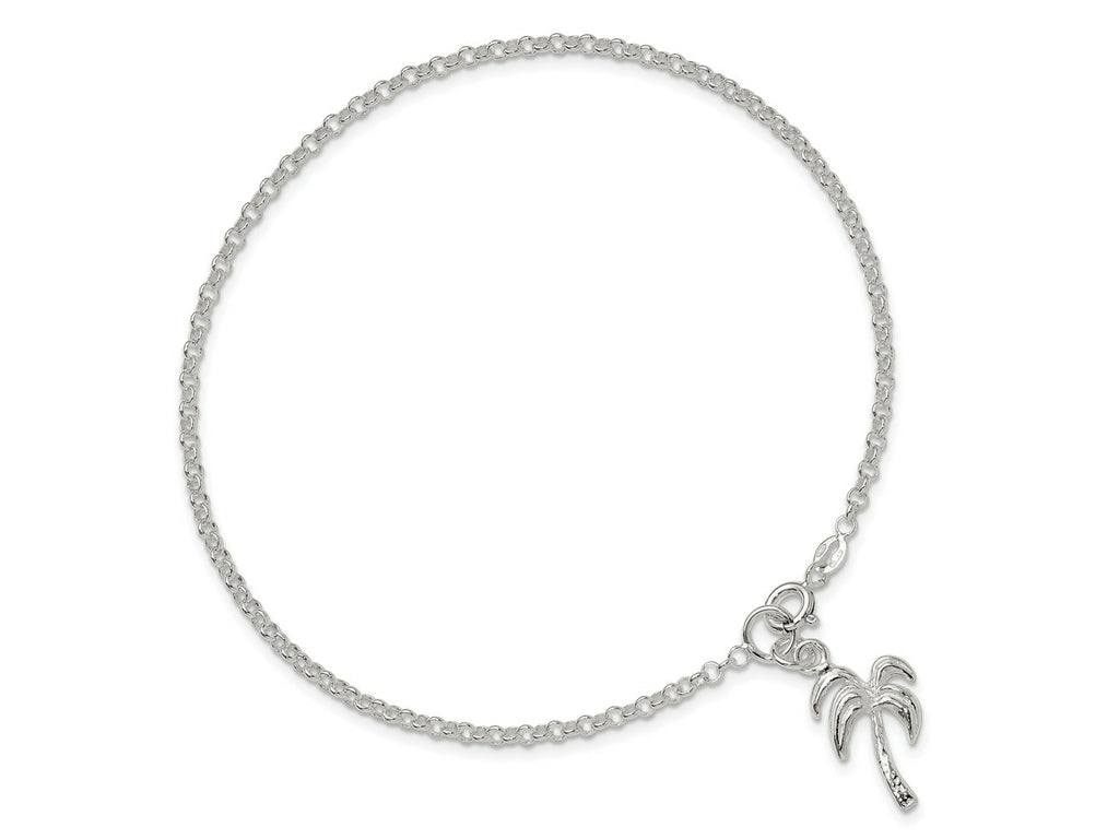 FJC Finejewelers 925 Sterling Silver Hand Made Rolo Palm Tree Anklet 9 Inches x 12 mm