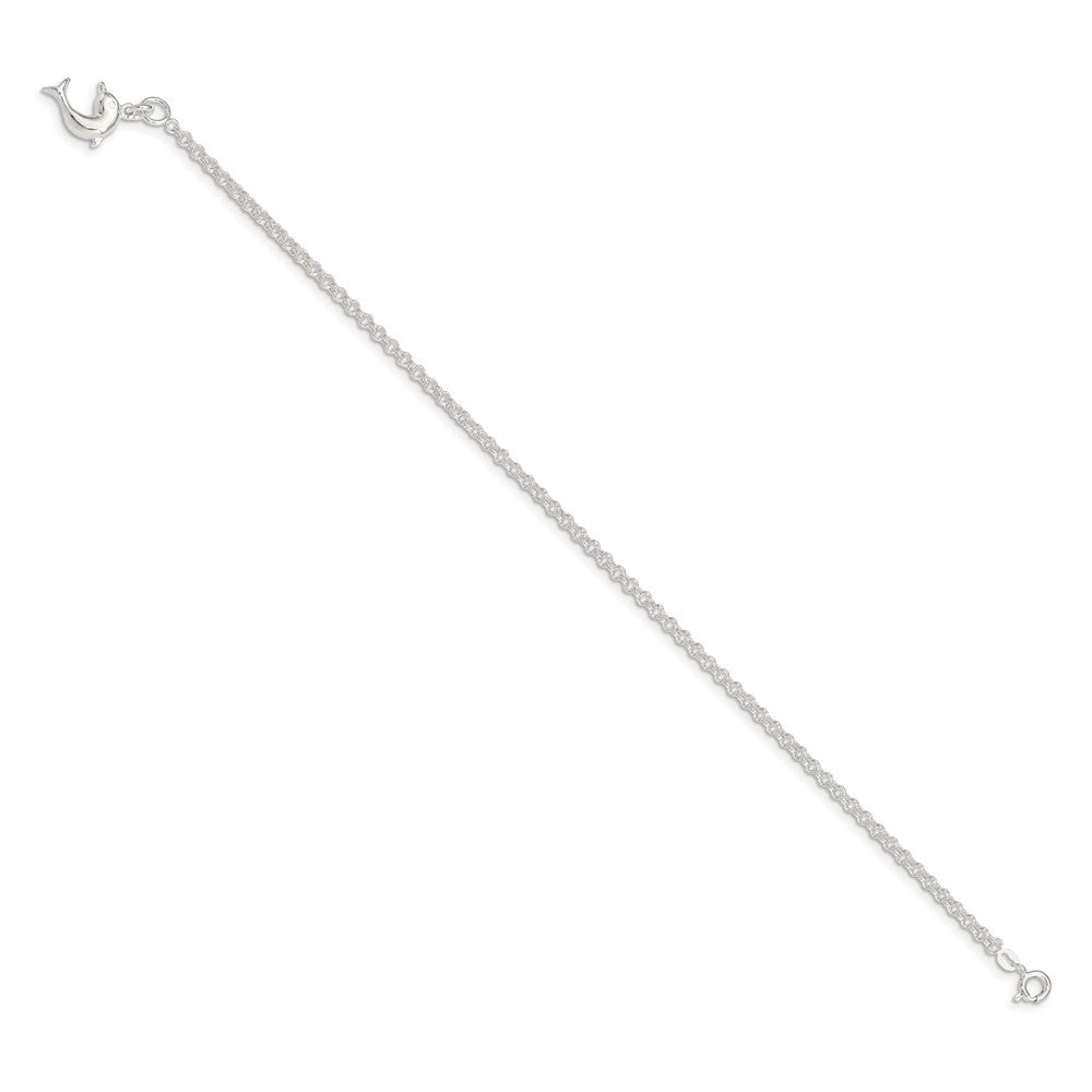 FJC Finejewelers 925 Sterling Silver Hand Made Rolo Hollow 3-D Dolphin Anklet 9 Inches x 13 mm