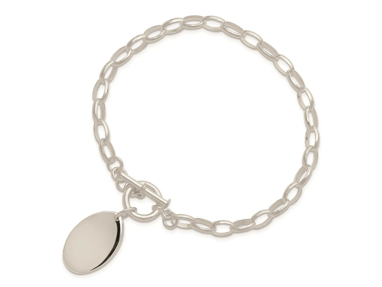 FJC Finejewelers 925 Sterling Silver Fancy Oval Disc Bracelet 7 Inches x 21 mm