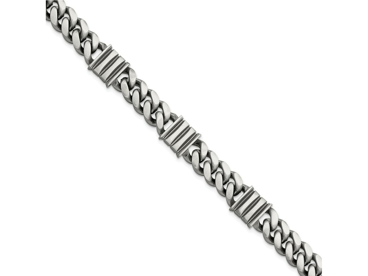 FJC Finejewelers 925 Sterling Silver Mens Antiqued Brushed Curb/Bar Bracelet 8.5 Inches x 11.2 mm