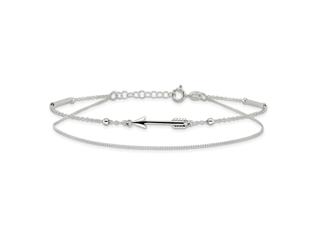 FJC Finejewelers 925 Sterling Silver Other Chain 9in Plus 1in Ext. 2-strand Arrow and Bar Anklet 10 Inches x 4 mm