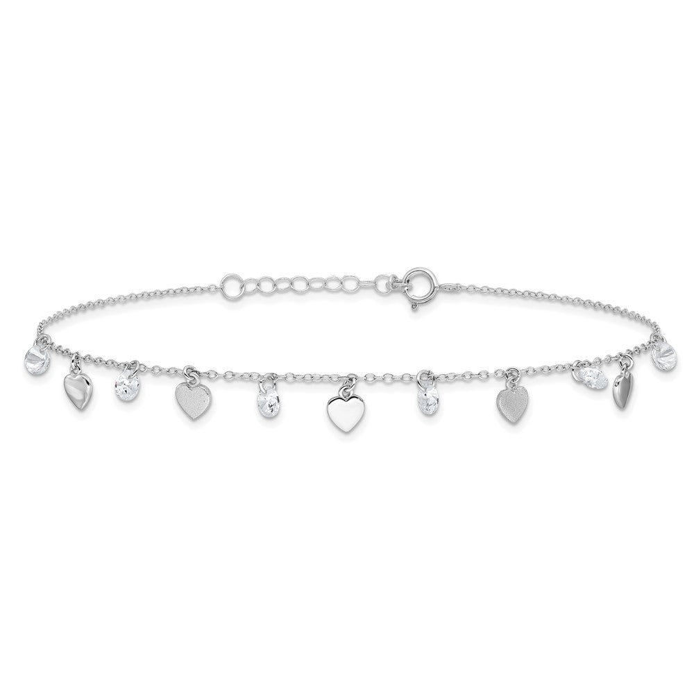 FJC Finejewelers 925 Sterling Silver Cable d Polish and Brushed Heart CZ  9.75