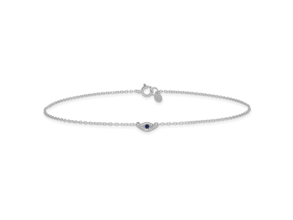 FJC Finejewelers 925 Sterling Silver Cable  Polished Blue and White CZ Eye Anklet 10 Inches x 3 mm