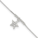 FJC Finejewelers 925 Sterling Silver Box CZ Star and Beads 9in Plus 1in Ext. Anklet 10 Inches x 10 mm