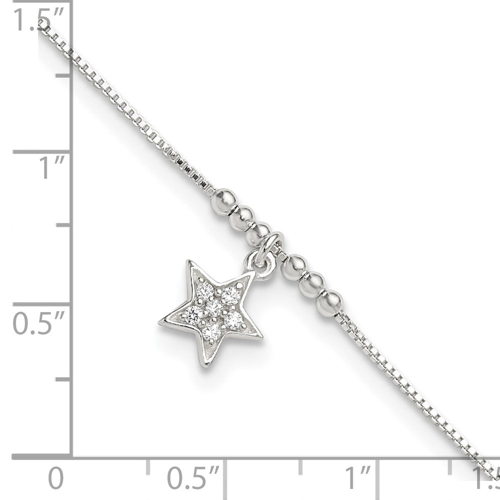 FJC Finejewelers 925 Sterling Silver Box CZ Star and Beads 9in Plus 1in Ext. Anklet 10 Inches x 10 mm