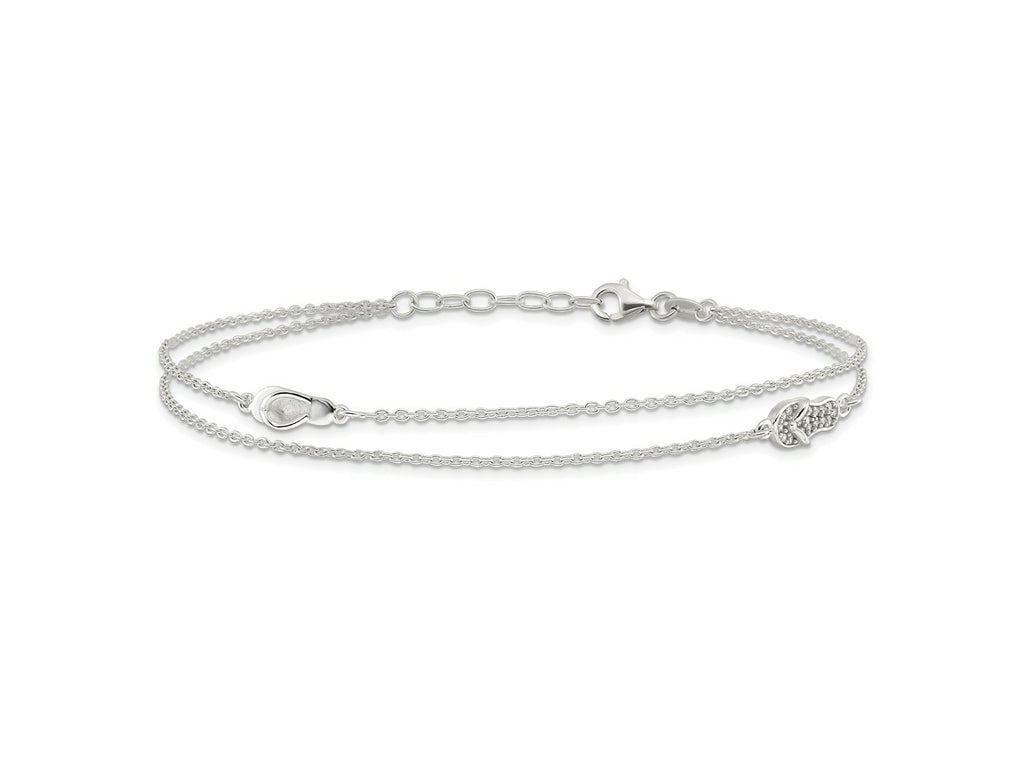 FJC Finejewelers 925 Sterling Silver Cable CZ Flip Flop 9 in Plus 1 in Ext. Anklet 10 Inches