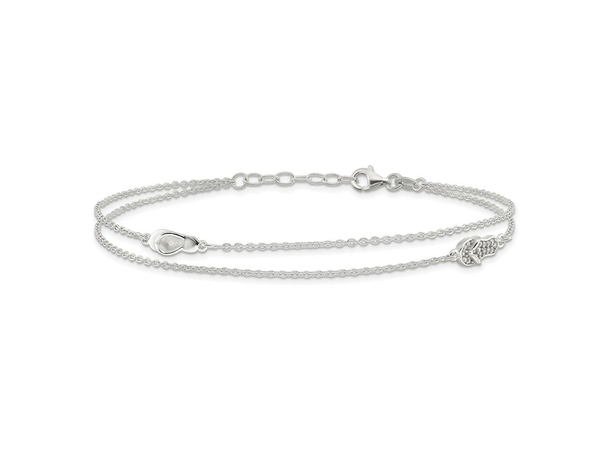 FJC Finejewelers 925 Sterling Silver Cable CZ Flip Flop 9 in Plus 1 in Ext. Anklet 10 Inches