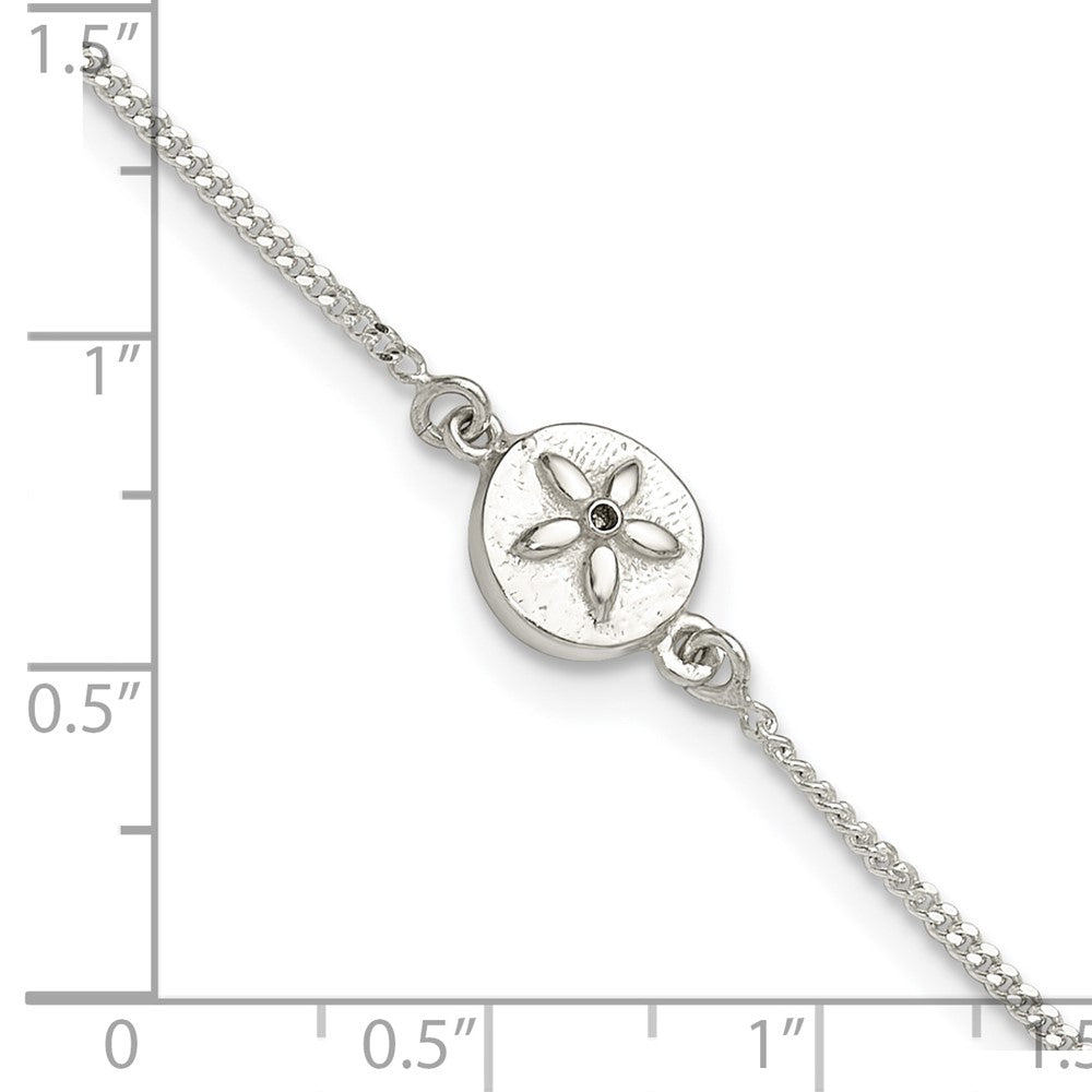 FJC Finejewelers 925 Sterling Silver Curb with CZ Sand Dollar 9in Plus 1 in Ext. Anklet 10 Inches x 8 mm