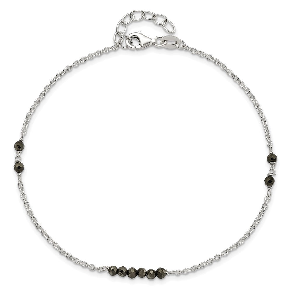 FJC Finejewelers 925 Sterling Silver Cable Black CZ Beads 9in Plus 1 in Ext. Anklet 10 Inches