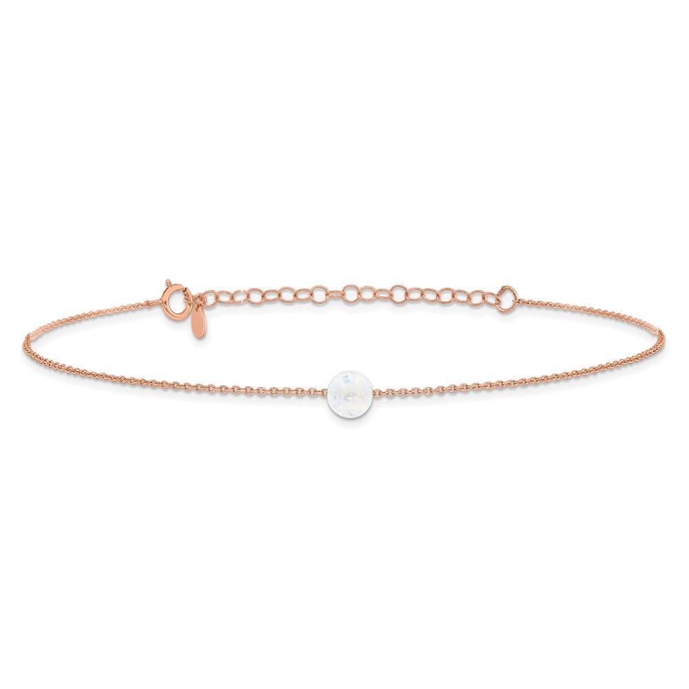 FJC Finejewelers 925 Sterling Silver Fashion Rose-tone White Created Opal 9in Plus 2 in ext. Anklet 9 Inches x 6 mm