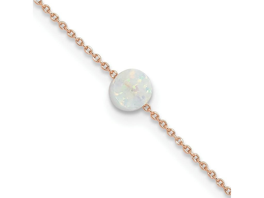 FJC Finejewelers 925 Sterling Silver Fashion Rose-tone White Created Opal 9in Plus 2 in ext. Anklet 9 Inches x 6 mm