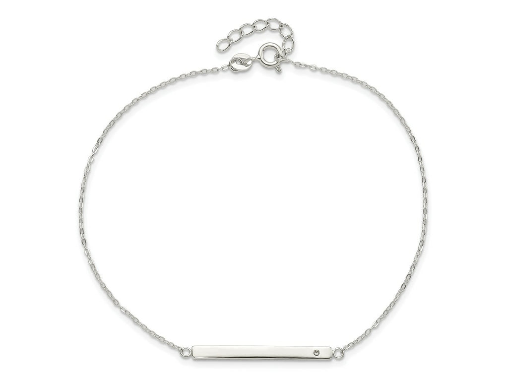 FJC Finejewelers 925 Sterling Silver Cable Polished Crystal Bar 9in Plus 1in ext Anklet 9 Inches x 3 mm