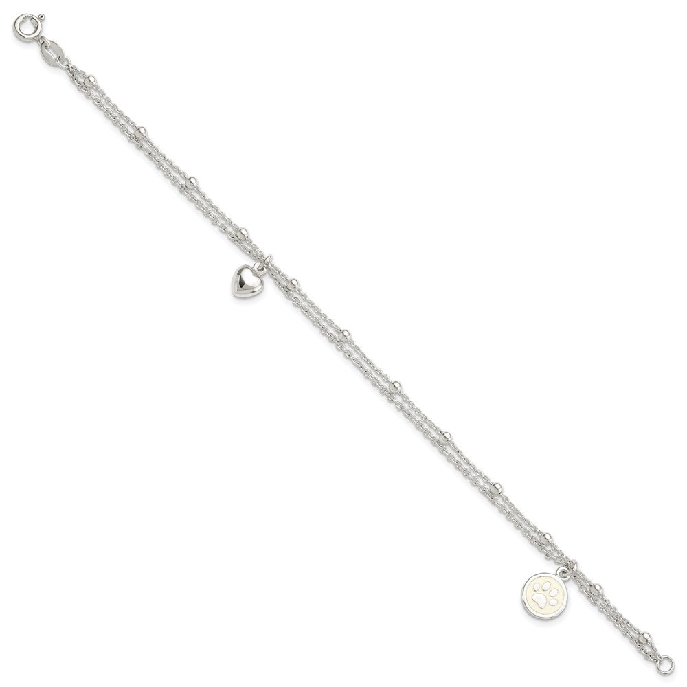 FJC Finejewelers 925 Sterling Silver 2-Strand Heart and Enameled Paw Print Bracelet 7.5 Inches x 9.57 mm