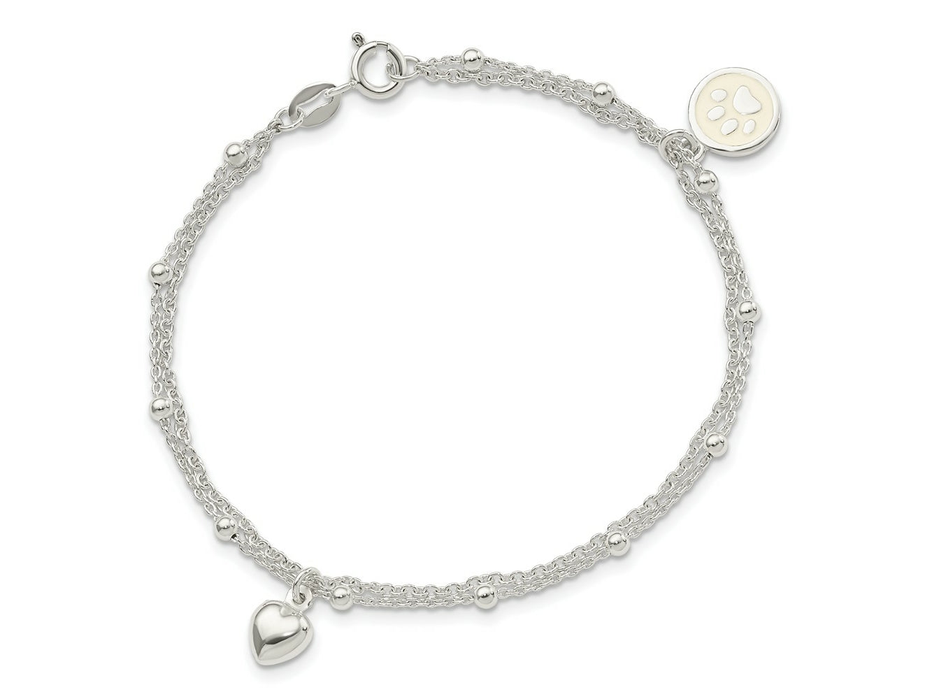 FJC Finejewelers 925 Sterling Silver 2-Strand Heart and Enameled Paw Print Bracelet 7.5 Inches x 9.57 mm