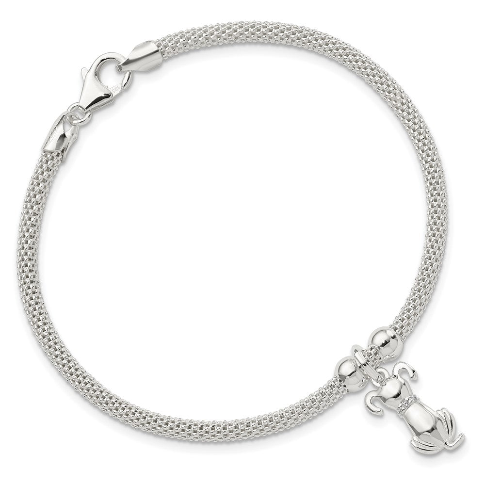 FJC Finejewelers 925 Sterling Silver Polished CZ Dog Charm Bracelet 7.25 Inches x 8.64 mm