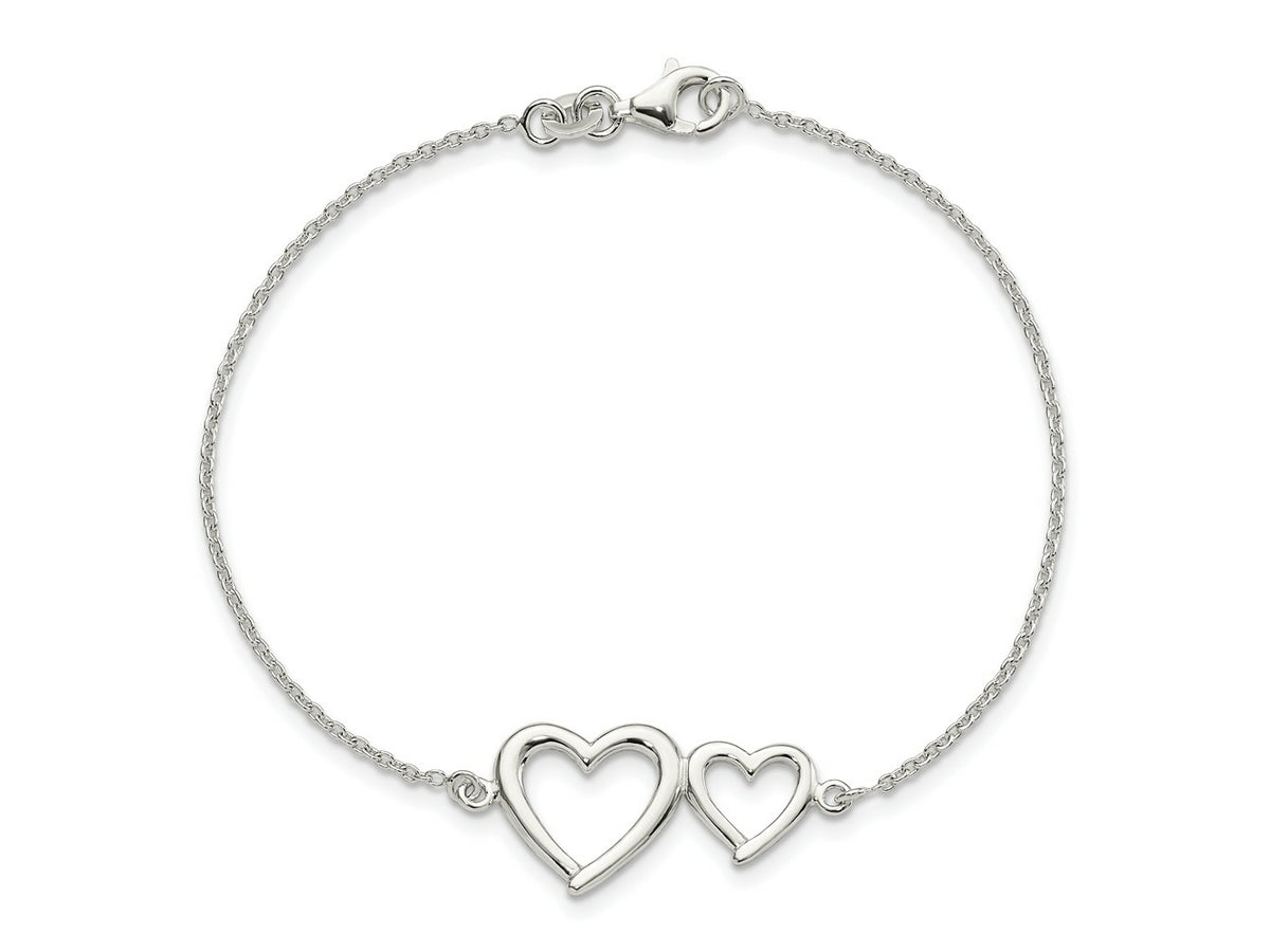FJC Finejewelers 925 Sterling Silver Bracelet with Station Two Hearts 7.5 Inches x 29.16 mm