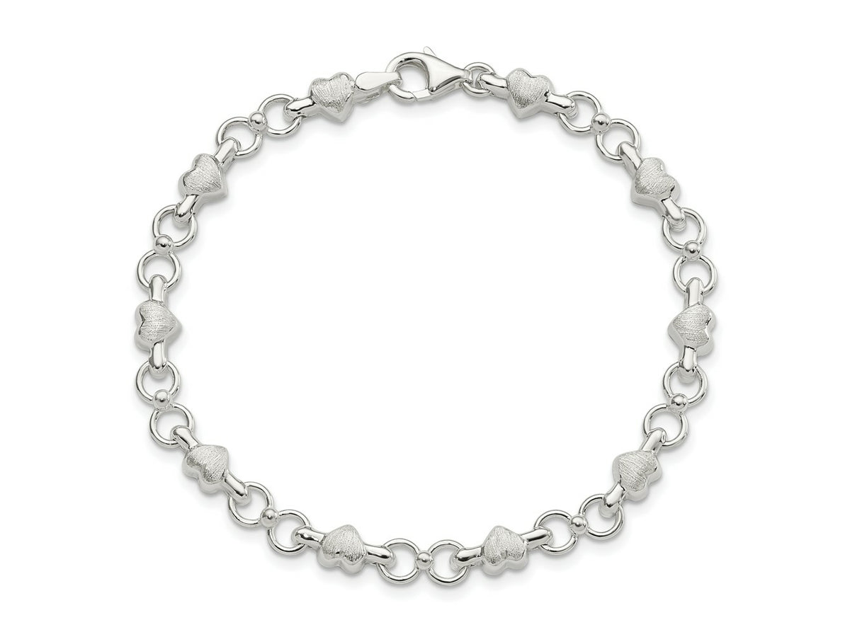 FJC Finejewelers 925 Sterling Silver Bracelets with Station Satin and Heart Chain Bracelet 7.5 Inches x 5.6 mm