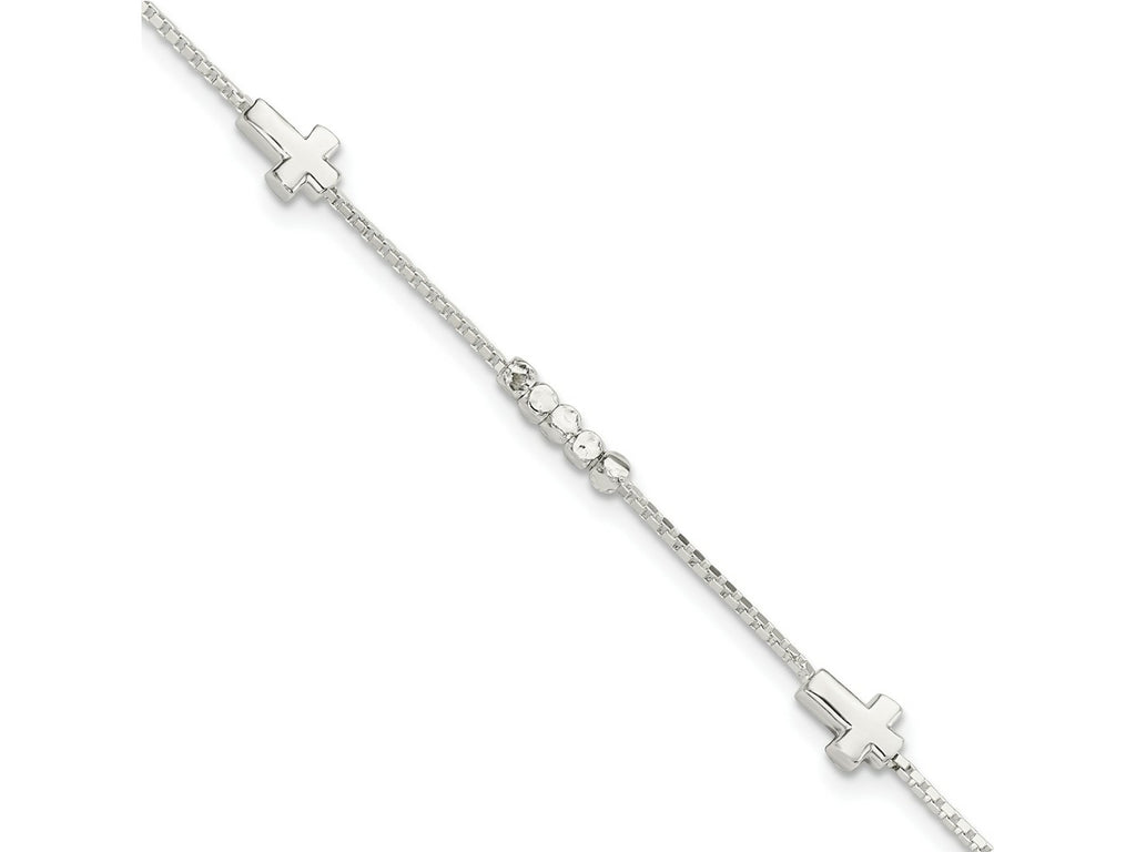 FJC Finejewelers 925 Sterling Silver Fancy Bead and Cross with 1in ext Bracelet 8 Inches x 4.73 mm