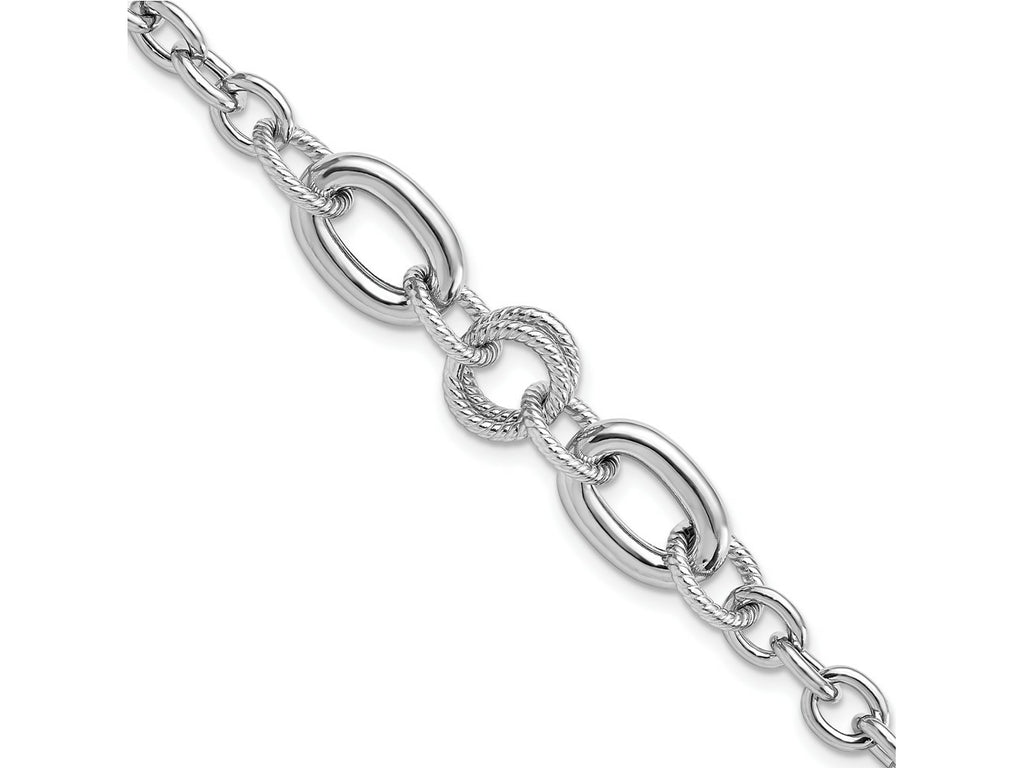 FJC Finejewelers 925 Sterling Silver Rhodium Platedtd Fancy Textured Link Bracelet 7.75 Inches x 10.2 mm