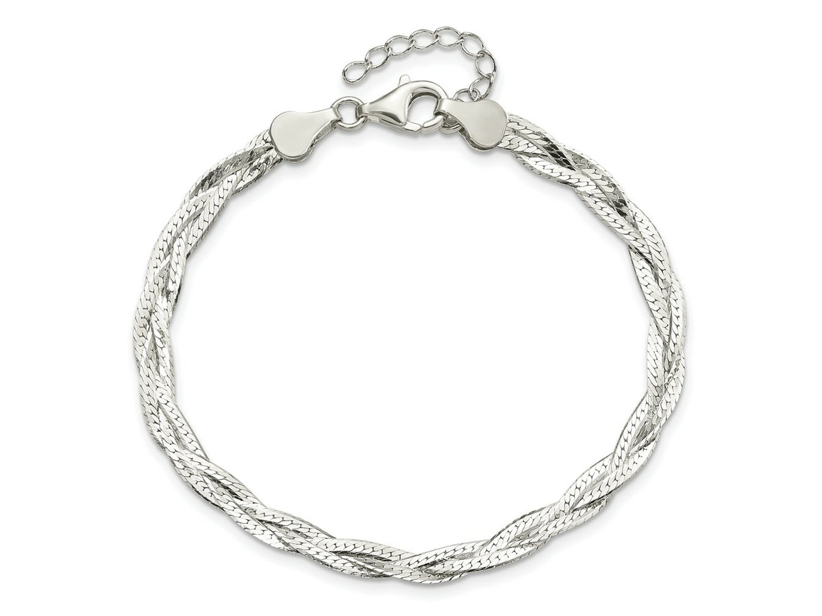FJC Finejewelers 925 Sterling Silver Link 3-strd Braided 7in with 1in ext. Bracelet 8 Inches x 4.5 mm