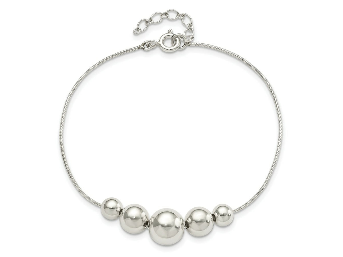 FJC Finejewelers 925 Sterling Silver Bead and Beaded Tapered Round Bead Bracelet 8 Inches x 9.56 mm
