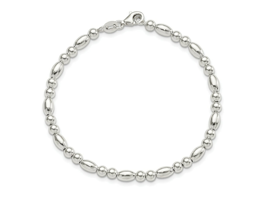 FJC Finejewelers 925 Sterling Silver Round and Oval Beaded Bracelet 7.5 Inches x 4.07 mm
