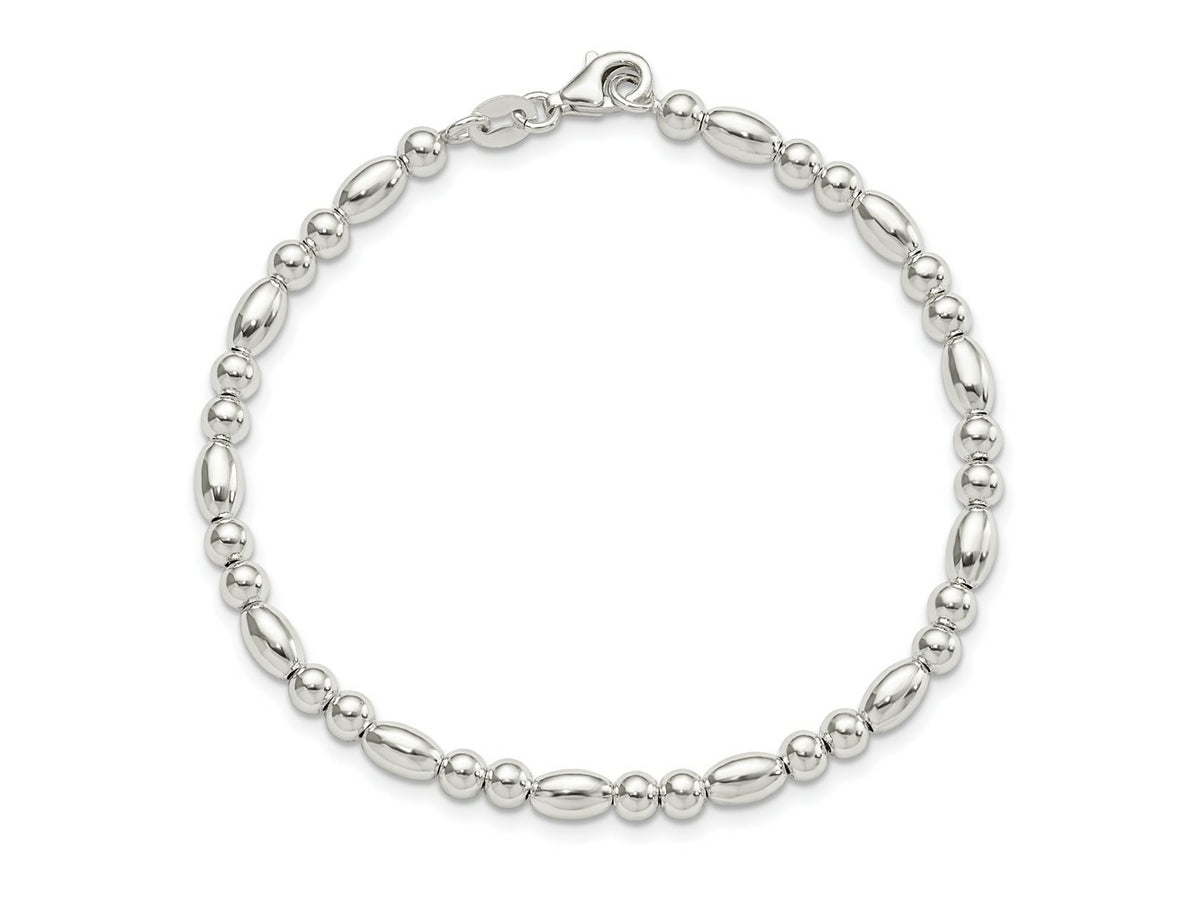 FJC Finejewelers 925 Sterling Silver Round and Oval Beaded Bracelet 7.5 Inches x 4.07 mm