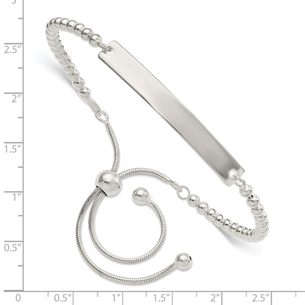 FJC Finejewelers 925 Sterling Silver Bar Polished Beaded Adjustable ID Bracelet 5.4 mm