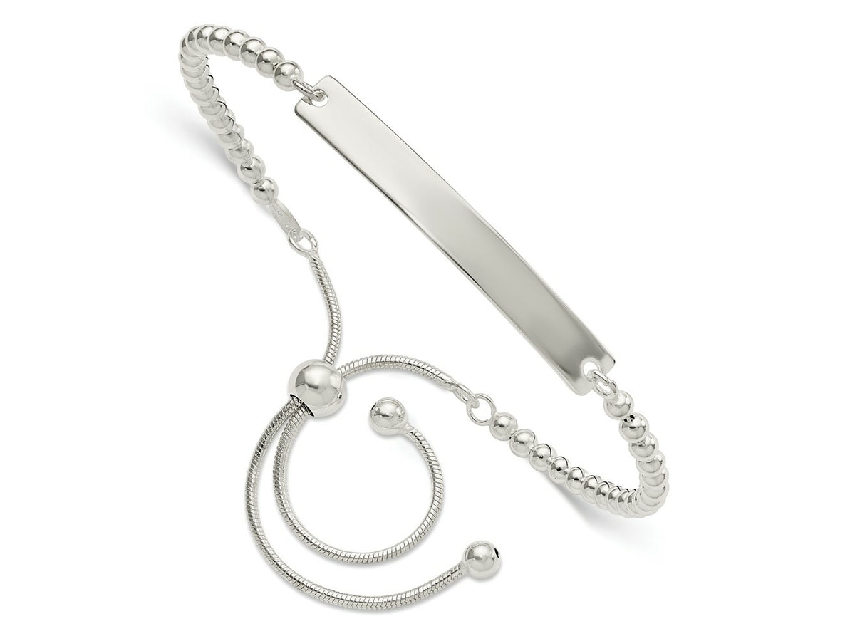 FJC Finejewelers 925 Sterling Silver Bar Polished Beaded Adjustable ID Bracelet 5.4 mm