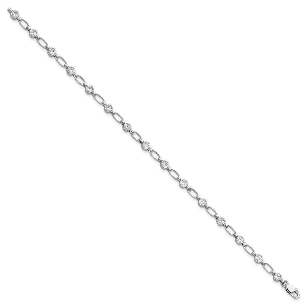 FJC Finejewelers 925 Sterling Silver Fancy Rhodium Plated Polished CZ Bracelet 7 Inches