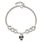 FJC Finejewelers 925 Sterling Silver Cable  CZ Enamel Skull with Flower 6.5in with 1in ext Bracelet 6.5 Inches x 8.5 mm