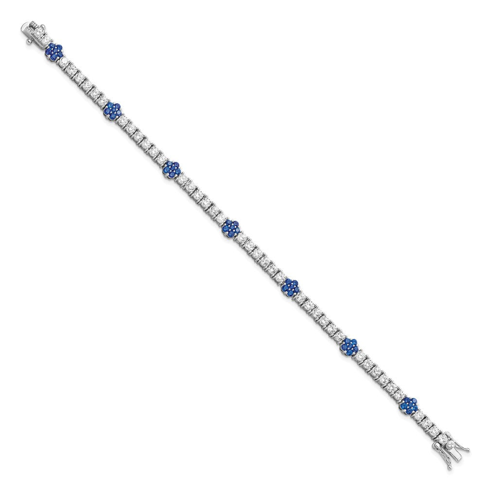 FJC Finejewelers 925 Sterling Silver Fancy Created Blue Spinel and CZ Flower Bracelet 7 Inches