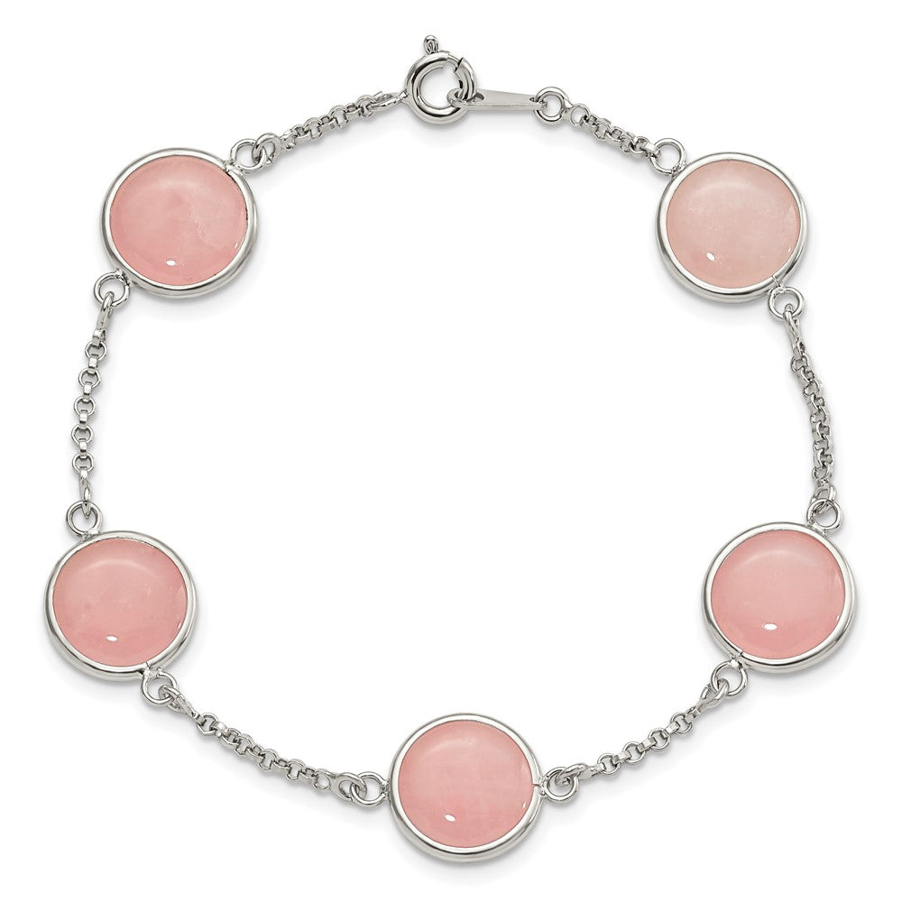 FJC Finejewelers 925 Sterling Silver Fancy Polished Rose Quartz 7.5in Bracelet 7.5 Inches