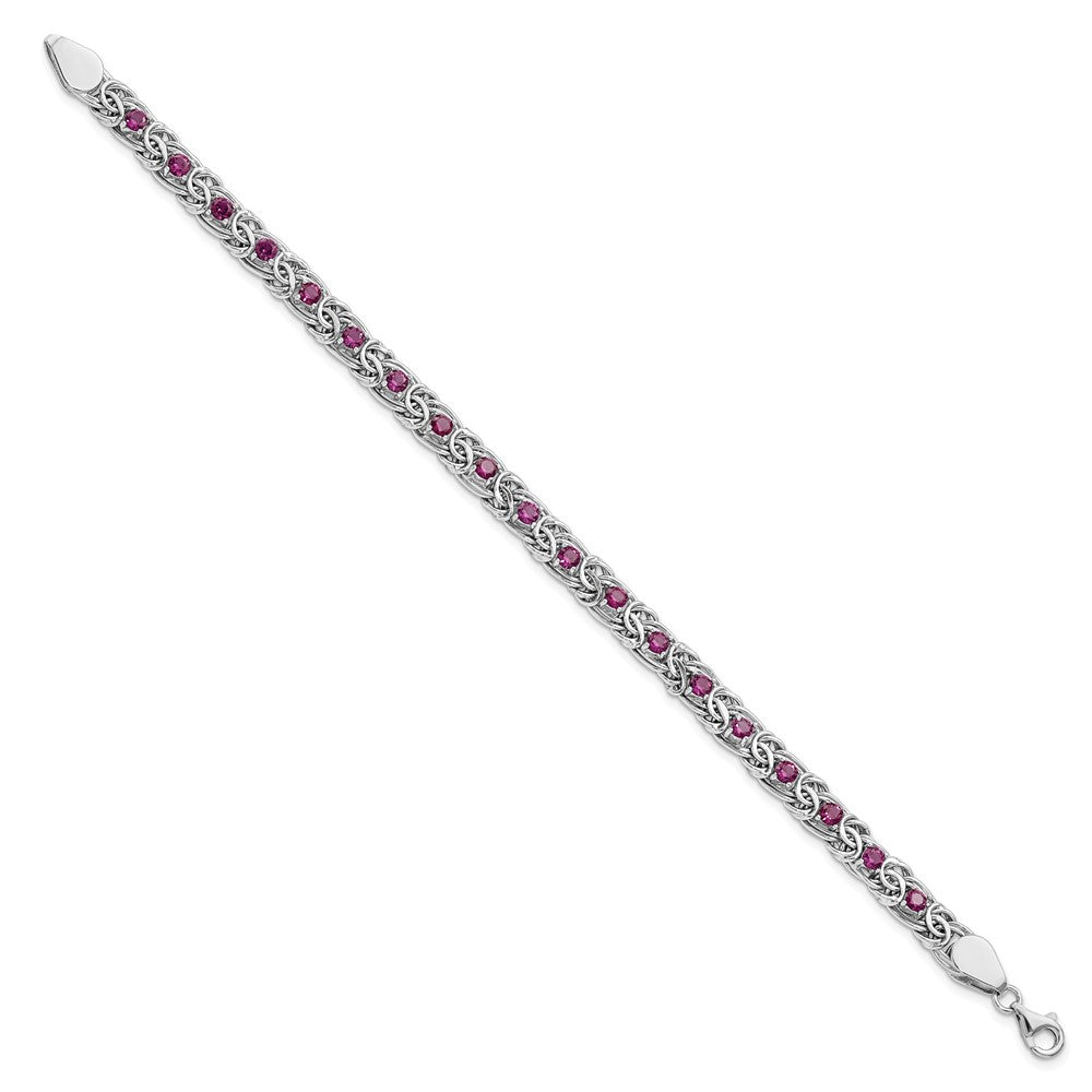 FJC Finejewelers 925 Sterling Silver Fancy  Dark Pink Glass Flat Link 7.5in Bracelet 7.5 Inches