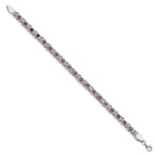 FJC Finejewelers 925 Sterling Silver Fancy  Dark Pink Glass Flat Link 7.5in Bracelet 7.5 Inches