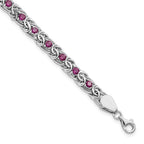 FJC Finejewelers 925 Sterling Silver Fancy  Dark Pink Glass Flat Link 7.5in Bracelet 7.5 Inches