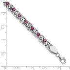 FJC Finejewelers 925 Sterling Silver Fancy  Dark Pink Glass Flat Link 7.5in Bracelet 7.5 Inches
