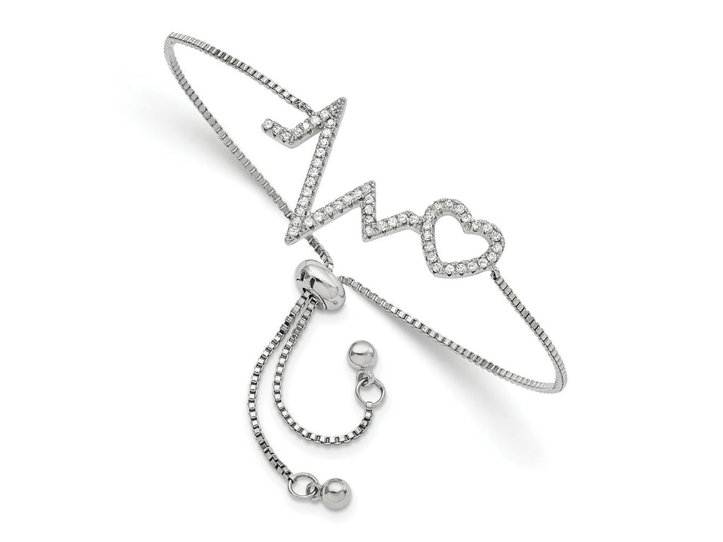 FJC Finejewelers 925 Sterling Silver Micro Pavé CZ Heartbeat Adjustable Bracelet 30.65 mm