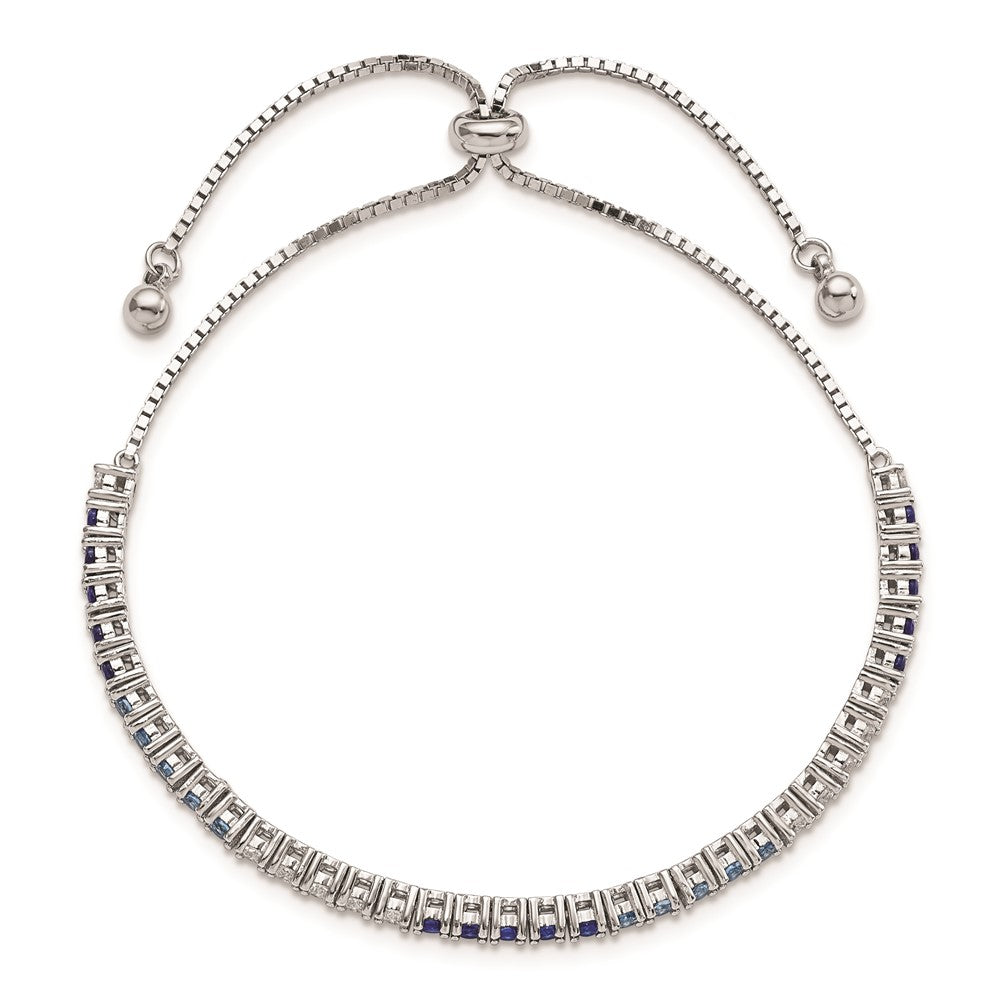 FJC Finejewelers 925 Sterling Silver CZ Bracelet Rhodium Created Blue Spinel and CZ Adjustable Bracelet