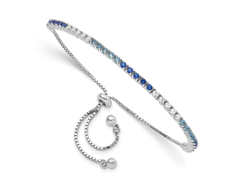 FJC Finejewelers 925 Sterling Silver CZ Bracelet Rhodium Created Blue Spinel and CZ Adjustable Bracelet
