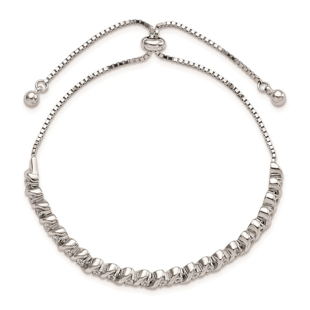 FJC Finejewelers 925 Sterling Silver Box Polished Rhodium Plated CZ Adjustable Bracelet