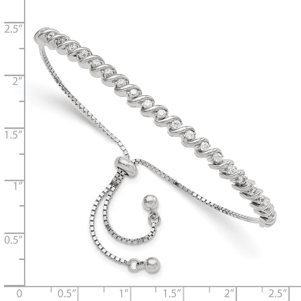 FJC Finejewelers 925 Sterling Silver Box Polished Rhodium Plated CZ Adjustable Bracelet