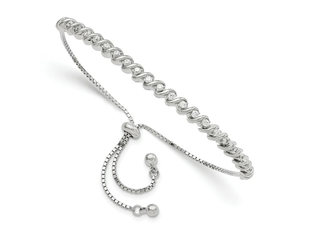 FJC Finejewelers 925 Sterling Silver Box Polished Rhodium Plated CZ Adjustable Bracelet