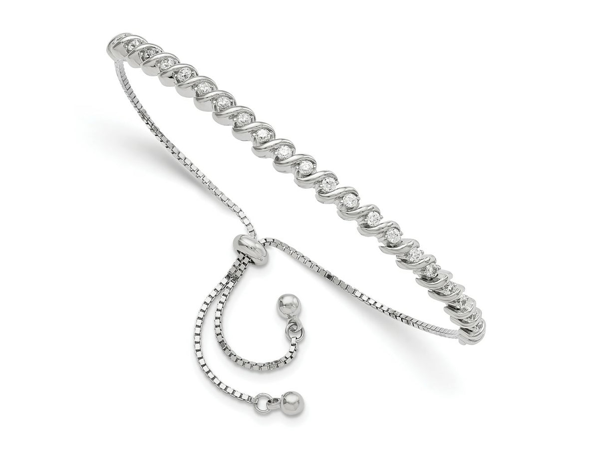 FJC Finejewelers 925 Sterling Silver Box Polished Rhodium Plated CZ Adjustable Bracelet