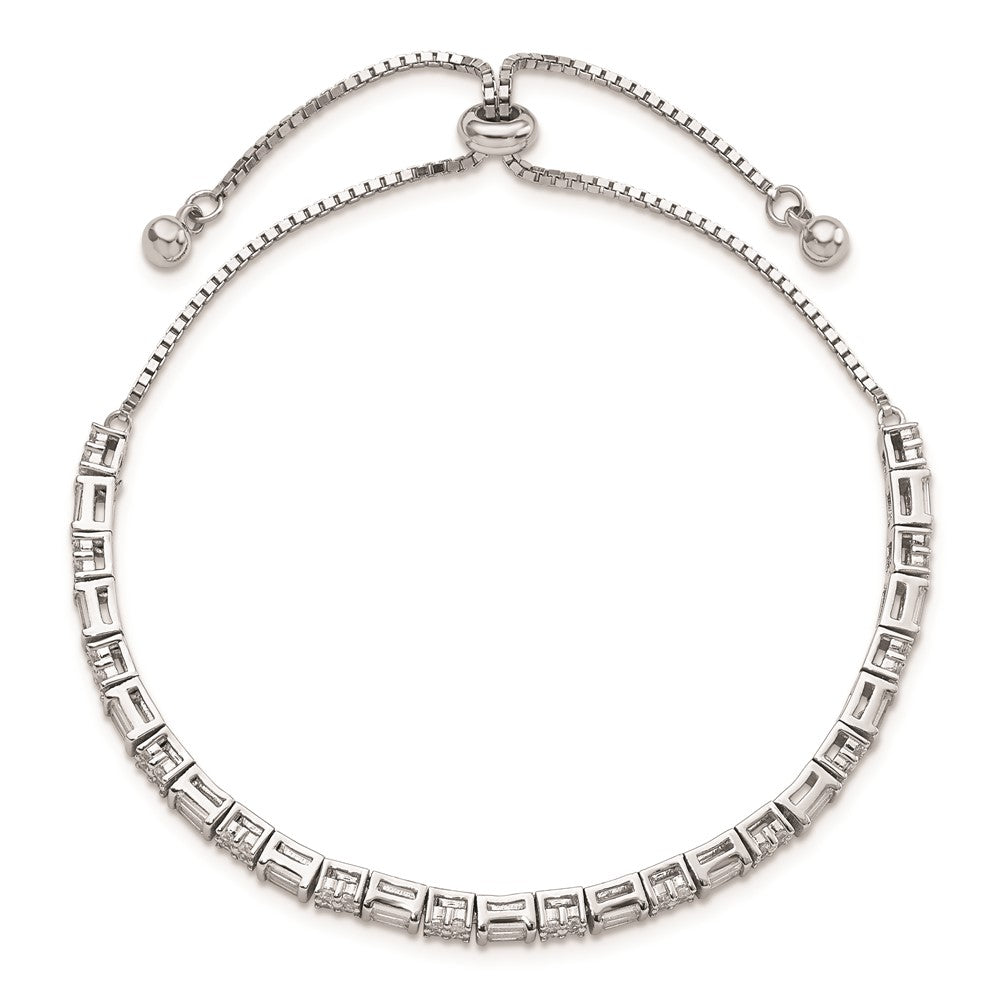 FJC Finejewelers 925 Sterling Silver Box Polished Rhodium Plated CZ Adjustable Bracelet