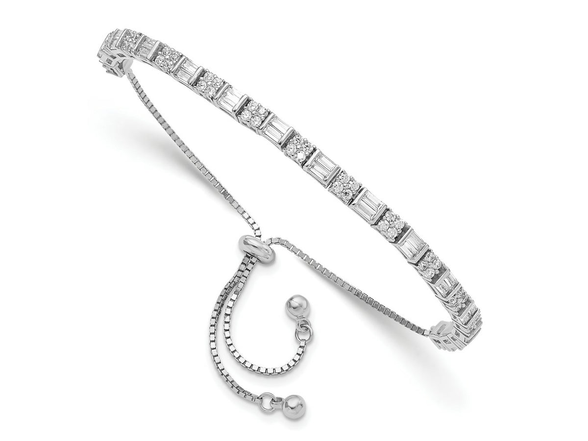 FJC Finejewelers 925 Sterling Silver Box Polished Rhodium Plated CZ Adjustable Bracelet