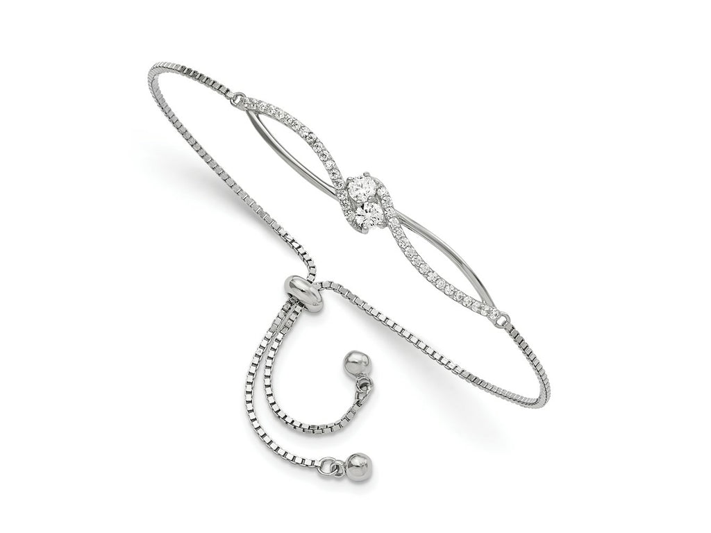 FJC Finejewelers 925 Sterling Silver Polished Rhodium Plated CZ Adjustable Bracelet 41.2 mm