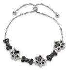 FJC Finejewelers 925 Sterling Silver Box Rhodium Plated CZ Paw Print and Dog Bone Adjustable Bracelet