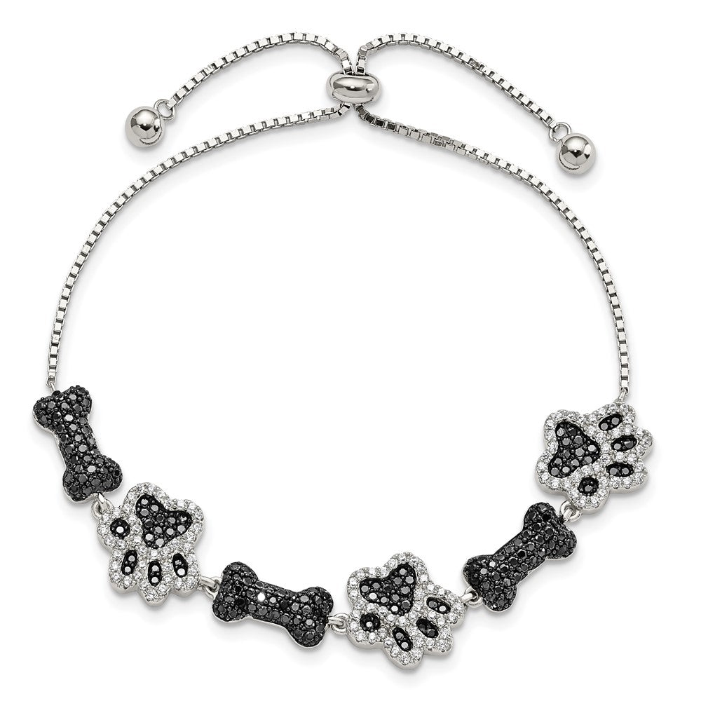 FJC Finejewelers 925 Sterling Silver Box Rhodium Plated CZ Paw Print and Dog Bone Adjustable Bracelet
