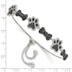 FJC Finejewelers 925 Sterling Silver Box Rhodium Plated CZ Paw Print and Dog Bone Adjustable Bracelet
